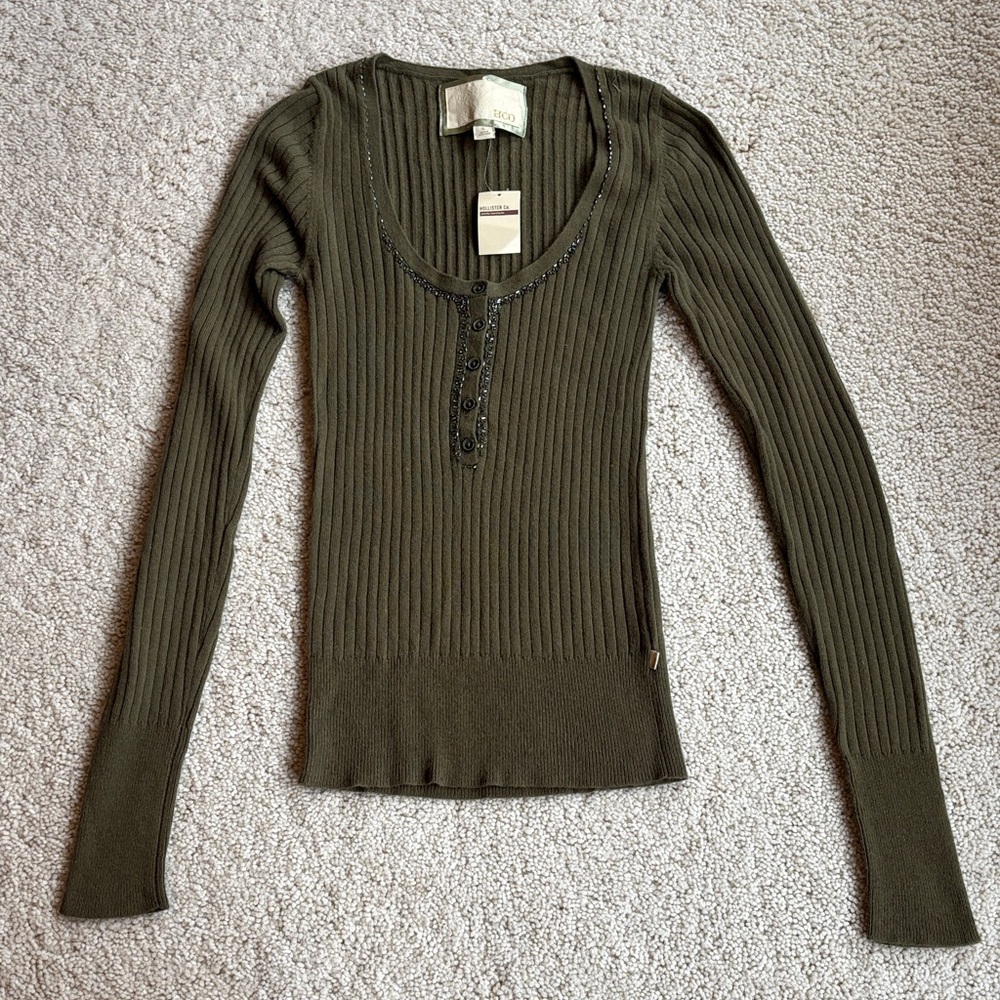 Vintage Hollister Olive Ribbed Long Sleeve Sweater